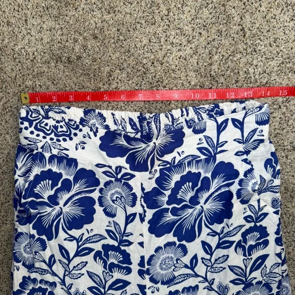 Rachel Zoe Linen Blend Wide Leg Flowy Floral Pants Blue & White Size S Beach - Picture 8 of 13